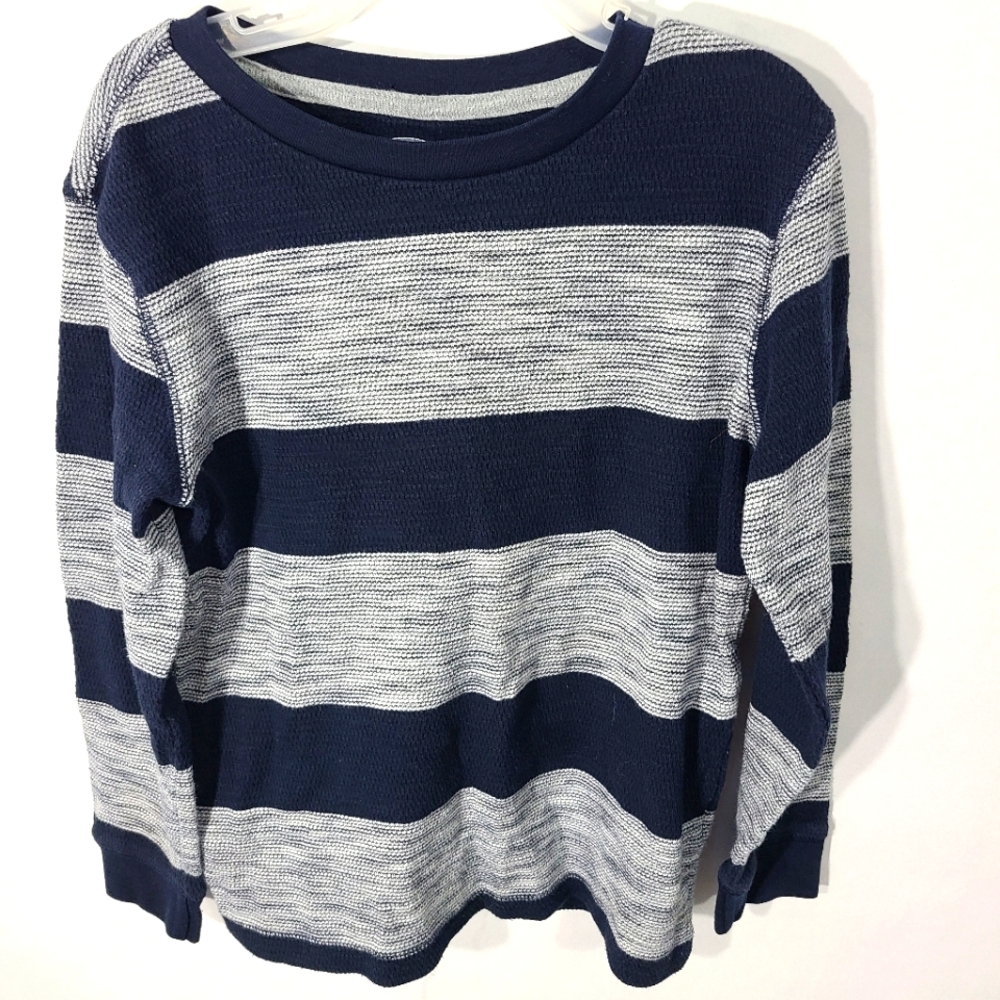 Old Navy Boys Child‎ Kids Size Small 6-9 Striped Grey Blue Long Sleeve Shirt Top